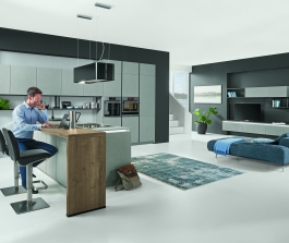 Kuchyně s obývacím prostorem S-Line 803 lak šedý cement  + dub Kuchyně s obývacím prostorem S-Line 803 lak šedý cement  + dub