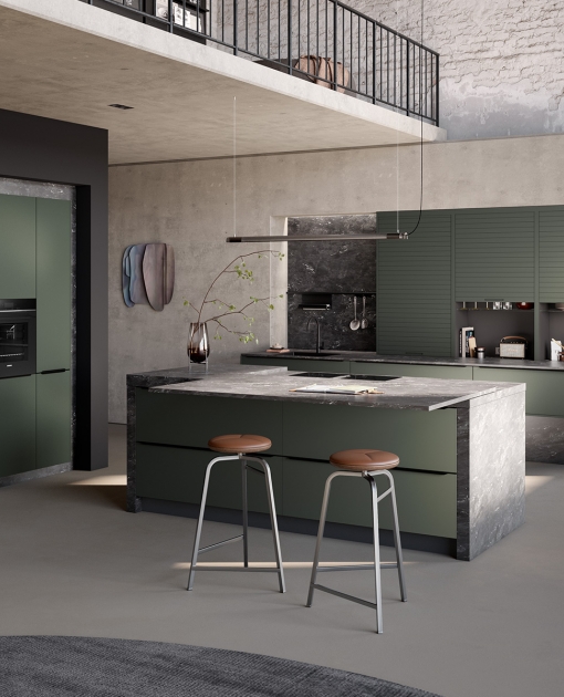 Dezény kuchyní s hloubkou: AV 5015 pískově béžová a AV 5015 olivově zelená metalíza