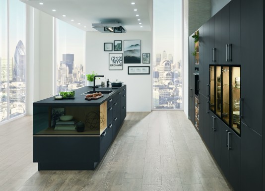 Kuchyně S-Line 961 lak laminát mat černá grafit + dub  v ultra matném, grafitově černém provedení